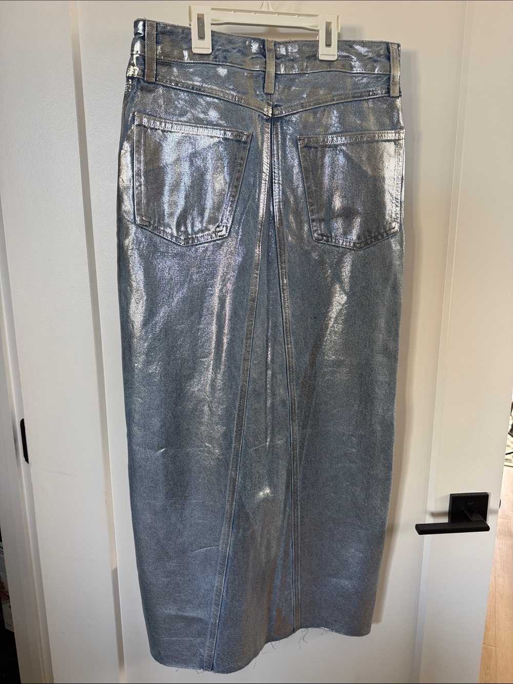 Zara Metallic Silver Maxi Skirt with offside Slit - Picture 2 of 4